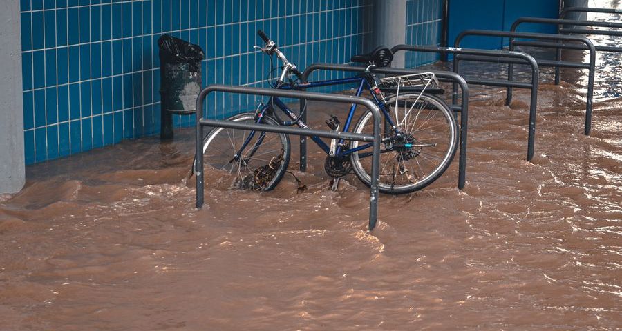 A bike in brown floodwater