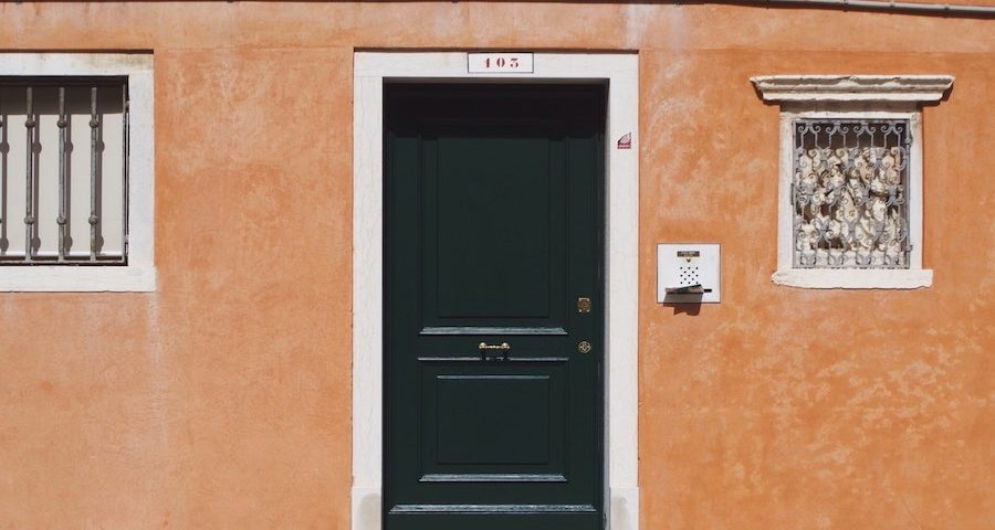 Green front door in Venice
