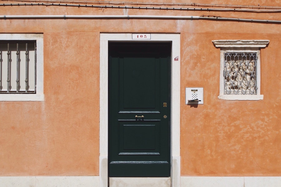 Green front door in Venice