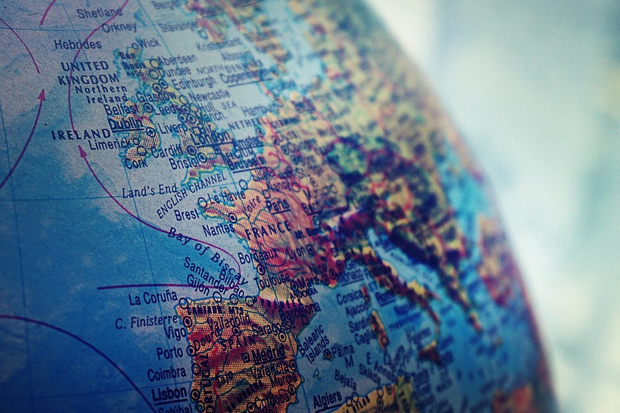 Part of Europe on a globe. By Suzy Hazelwood on Pexels