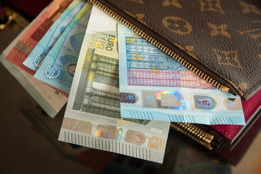 a fan of euro notes half out of a purse. By jacqueline macou from Pixabay