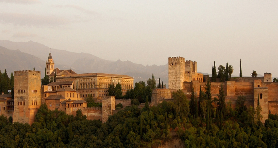 A scene of Spain with sunlit buildings