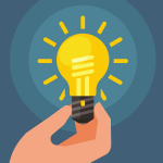 An illustration of a hand holding up a shining lightbulb. By Public Domain Vectors on Unsplash