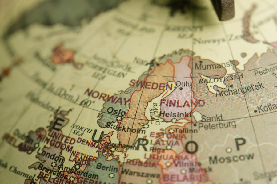 Nordic countries on a globe by Lara Jameson via Pexels
