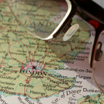 Map of London area and glasses