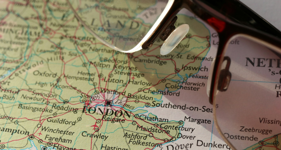 Map of London area and glasses