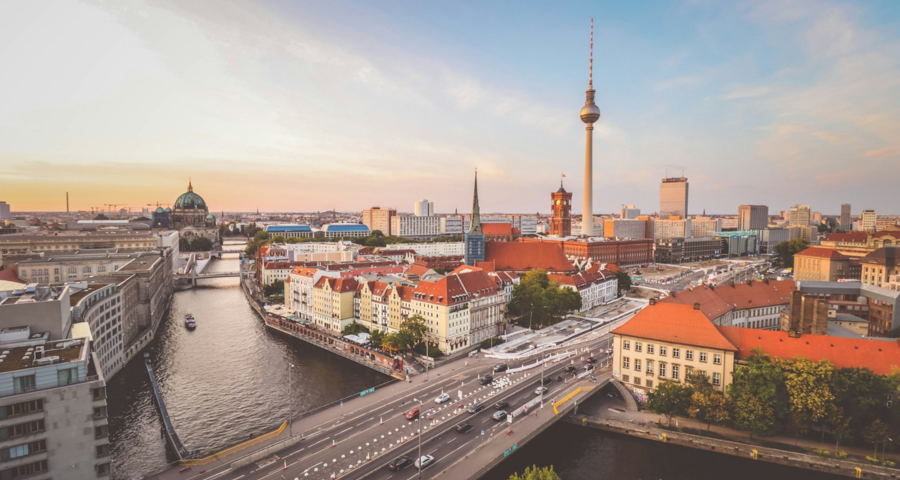 A view across Berlin as the sun sets. By Florian Wehde on Unsplash