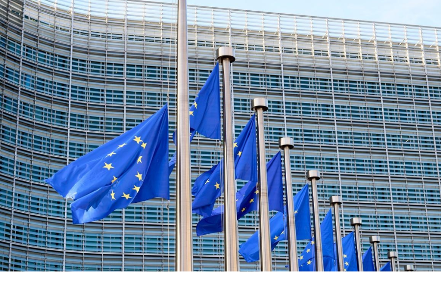 EU flags outside the European Commission building. Copyright: European Commission 2026