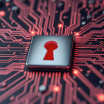 a red keyhole on lines of data