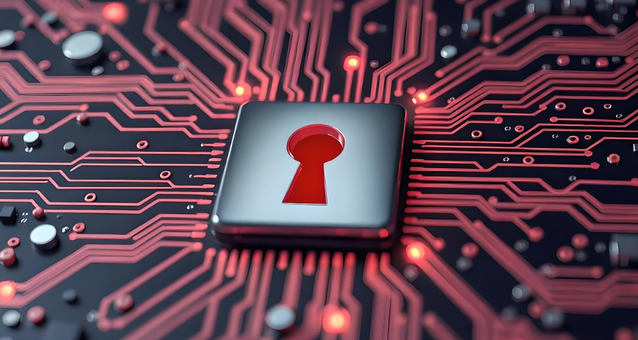a red keyhole on lines of data