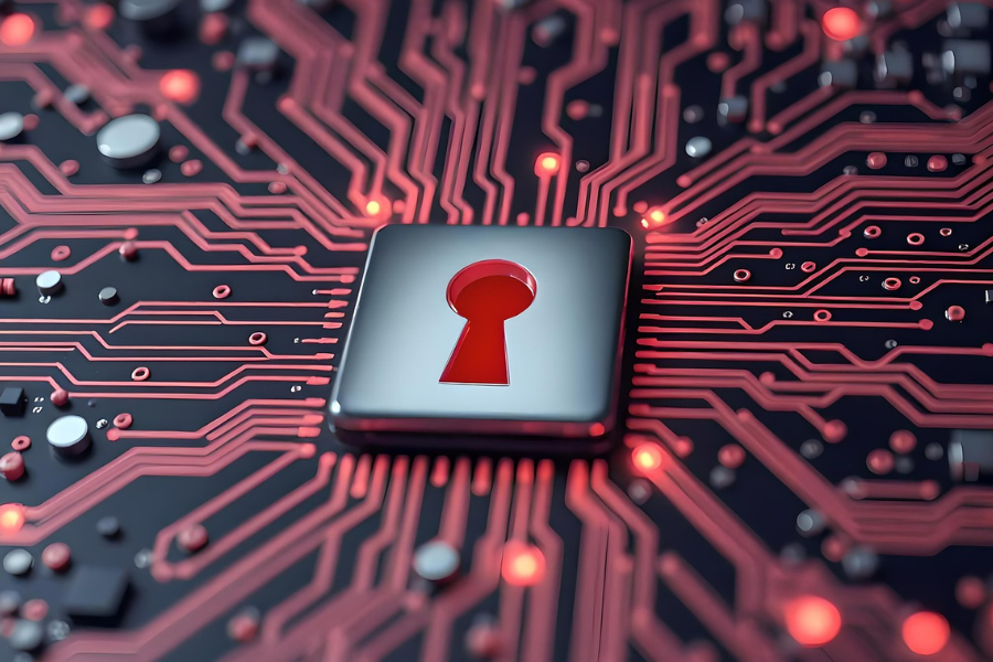 a red keyhole on lines of data