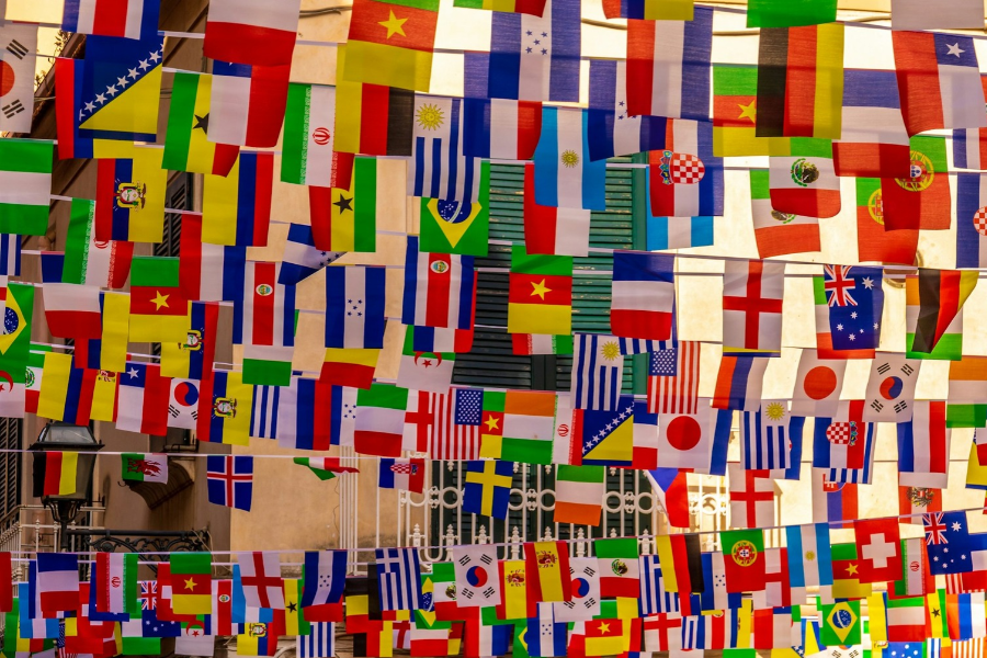 Rows of flags from a multitude of countries