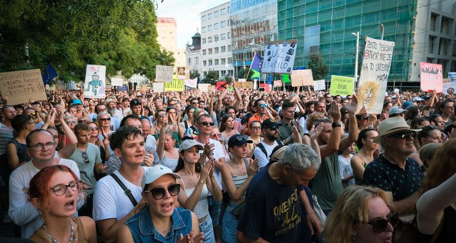 A crowd of people taking part in a peaceful demonstration in Bratislava, Slovakia. By William Gevorg Urban on Pexels
