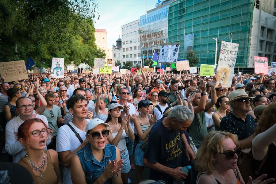 A crowd of people taking part in a peaceful demonstration in Bratislava, Slovakia. By William Gevorg Urban on Pexels